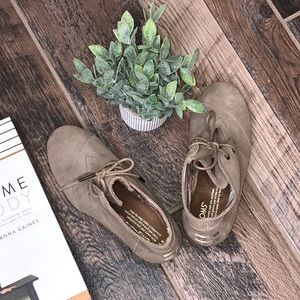 Taupe Suede Tom’s Wedge Booties